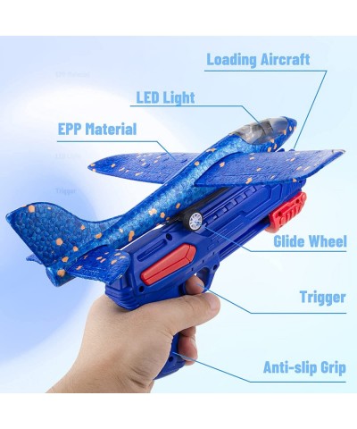 4 Pack LED Airplane Toy with Launcher 11'' Foam Glider Catapult Plane 2 Flight Modes Flying Glider Plane for Kids Outdoor Spo...