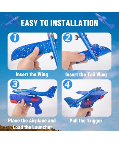 4 Pack LED Airplane Toy with Launcher 11'' Foam Glider Catapult Plane 2 Flight Modes Flying Glider Plane for Kids Outdoor Spo...