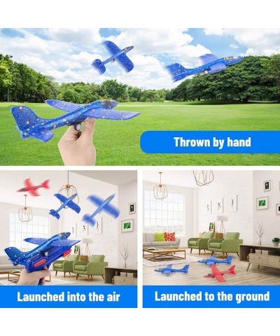 4 Pack LED Airplane Toy with Launcher 11'' Foam Glider Catapult Plane 2 Flight Modes Flying Glider Plane for Kids Outdoor Spo...