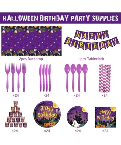 Pieces Halloween Birthday Party Set Banner Tablecloths Plates Cups Napkins Tableware Decorations for Kids Girls Boys Supplies...