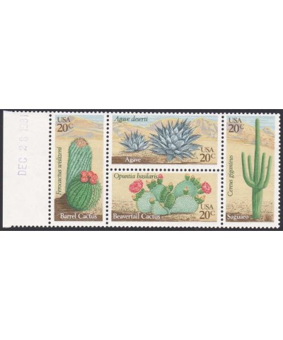 1981 Desert Cactus Plants Mint Block of Four 20 Cent Postage Stamps Scott 1945a $15.45 Collectibles Display & Storage