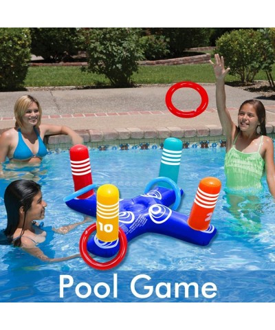 Inflatable Pool Ring Toss Pool Game Toys Floating Swimming Pool Ring with 4 Pcs Rings for Multiplayer Water Pool Game Kid Fam...