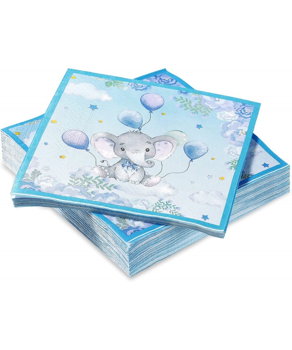 100 Packs Elephant Theme Baby Shower 2 Ply Paper Napkins Disposable Baby Blue Napkins Guest Dinner Hand Napkins for Baby Show...