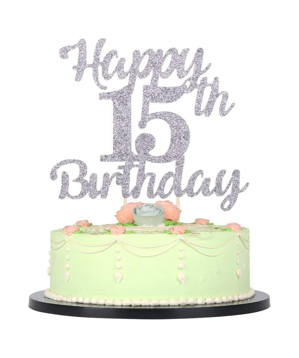 15th Birthday Cake Topper for Happy Birthday 15 Silver Flash 15th Cake Topper Happy Birthday Cake Topper Cake Ornament (15th)...