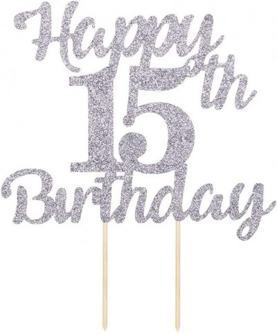 15th Birthday Cake Topper for Happy Birthday 15 Silver Flash 15th Cake Topper Happy Birthday Cake Topper Cake Ornament (15th)...