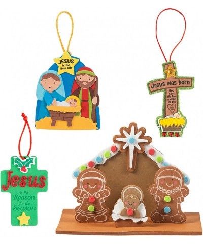 Christmas Nativity Ornament Crafts Kit Kids (Set of 4) Gingerbread Nativity Jesus was Born Cross Jesus is Reason Season Fun D...