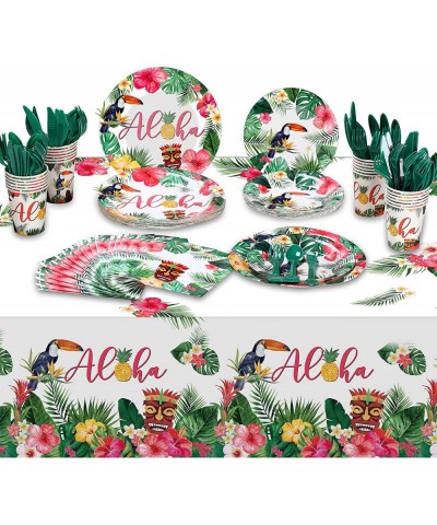 170 Pcs Hawaiian Tableware Set Tropical Plates and Napkins Summer Dinnerware Decoration Aloha Party Supplies Include Luau Haw...