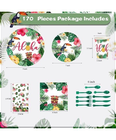 170 Pcs Hawaiian Tableware Set Tropical Plates and Napkins Summer Dinnerware Decoration Aloha Party Supplies Include Luau Haw...