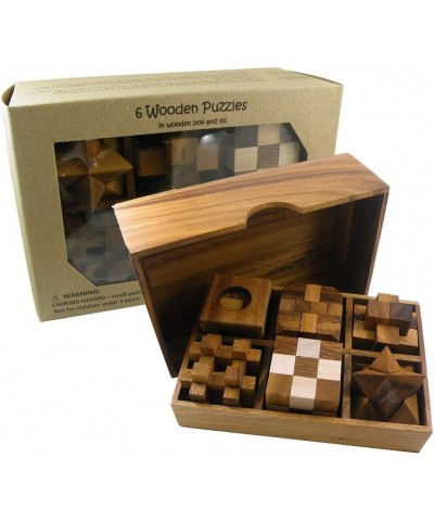 6 Wooden Puzzle Gift Set in A Wood Box - 3D Unique IQ Puzzles $49.55 Brain Teaser Puzzles