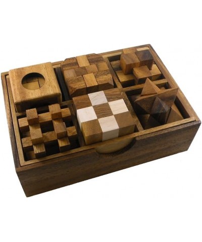 6 Wooden Puzzle Gift Set in A Wood Box - 3D Unique IQ Puzzles $49.55 Brain Teaser Puzzles