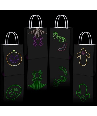 12 Pieces Halloween Treat Bags Goodie Candy Bags for Boy Girl 2 Designs Glow in the Dark Present Bag with Handle Black Shinin...