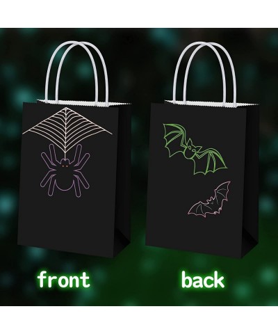 12 Pieces Halloween Treat Bags Goodie Candy Bags for Boy Girl 2 Designs Glow in the Dark Present Bag with Handle Black Shinin...