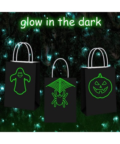 12 Pieces Halloween Treat Bags Goodie Candy Bags for Boy Girl 2 Designs Glow in the Dark Present Bag with Handle Black Shinin...