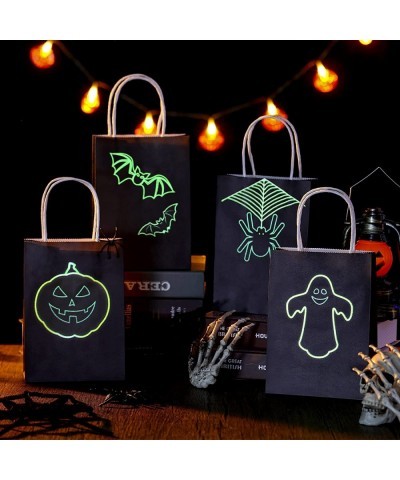 12 Pieces Halloween Treat Bags Goodie Candy Bags for Boy Girl 2 Designs Glow in the Dark Present Bag with Handle Black Shinin...