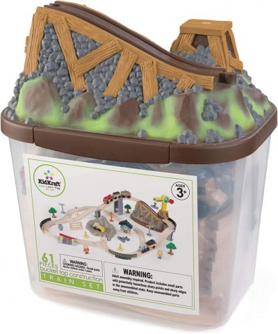 Bucket Top Construction Wooden Train Set with Bulldozer Working Crane Tracks Storage and 61 Play Pieces Gift for Ages 3+ $138...