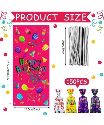 150 Pcs Party Favor Bags Assorted Colors Cellophane Bags Birthday Party Cellophane Treat Bags Goody Bags with 200 Twist Ties ...