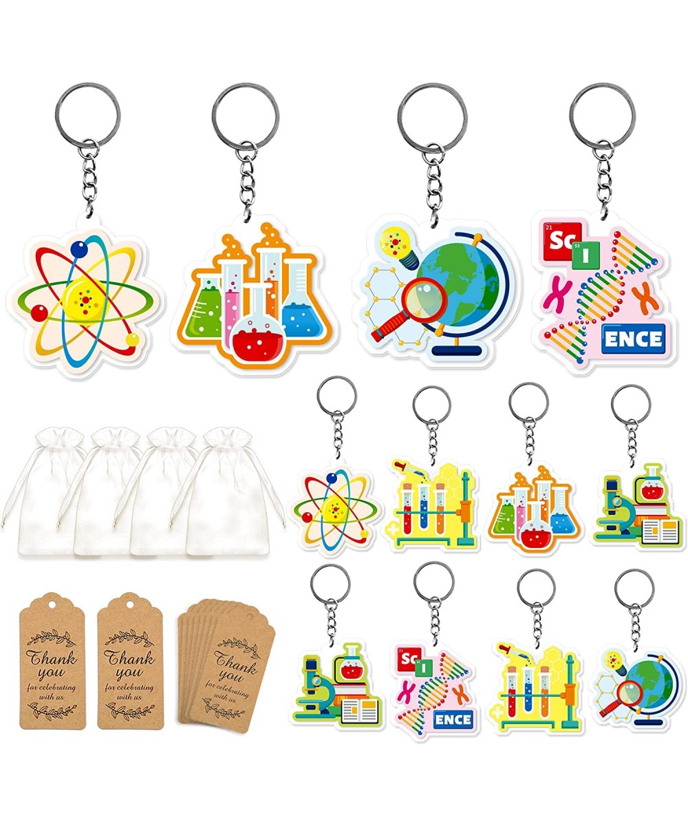 Science Party Favors 12 Sets with Keychains Thank You Kraft Tags and Organza Bags for Scientist Theme Birthday Party Classroo...