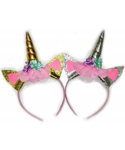 2Pcs Unicorn Horn Headbands Flowers Cat Ear Hair Band for Birthday Party Christmas Halloween Photo Props Unicorn cosplay Part...