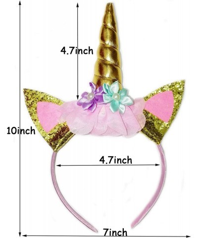 2Pcs Unicorn Horn Headbands Flowers Cat Ear Hair Band for Birthday Party Christmas Halloween Photo Props Unicorn cosplay Part...