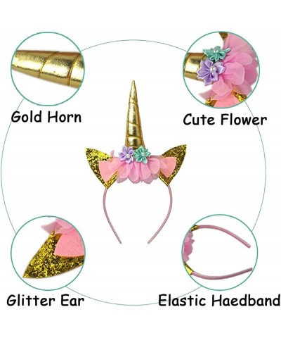 2Pcs Unicorn Horn Headbands Flowers Cat Ear Hair Band for Birthday Party Christmas Halloween Photo Props Unicorn cosplay Part...