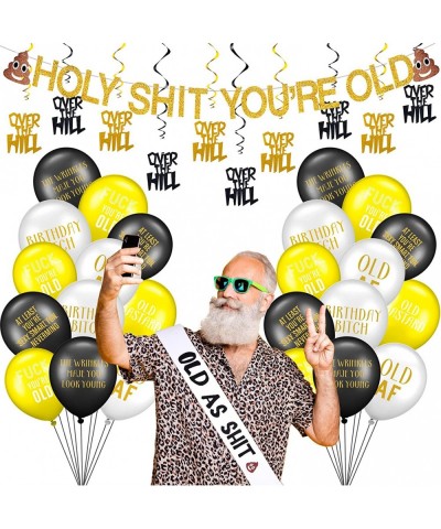 36 Pcs Holy Shit You're Old Banner Birthday Decoration Gold Glitter Banner Old As Shit White Sash Over The Hill Hanging Swirl...