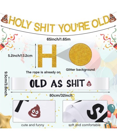 36 Pcs Holy Shit You're Old Banner Birthday Decoration Gold Glitter Banner Old As Shit White Sash Over The Hill Hanging Swirl...