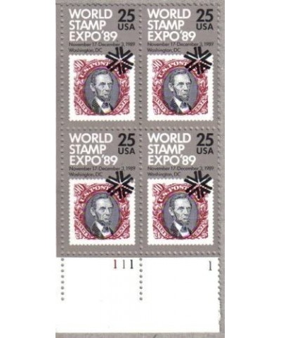 ABRAHAM LINCOLN ~ 1989 WORLD STAMP EXPO '98 2410 Plate Block of 4 x 25¢ US Postage Stamps $14.77 Collectible Postage Stamps