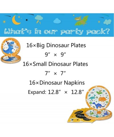 Dinosaur Party Supplies - Dinosaur Tableware Set for Boys Birthday Baby Shower Dinner Dessert Plates Napkins Serves 16 Guests...