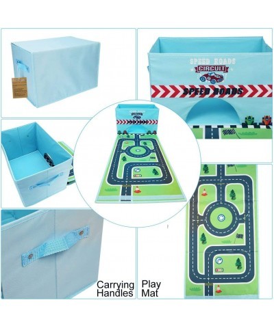 Toy Cars Storage Box Car Toys Box with Speed Roads (Not Included Cars)-Sky Blue $43.17 Play Figure Playsets