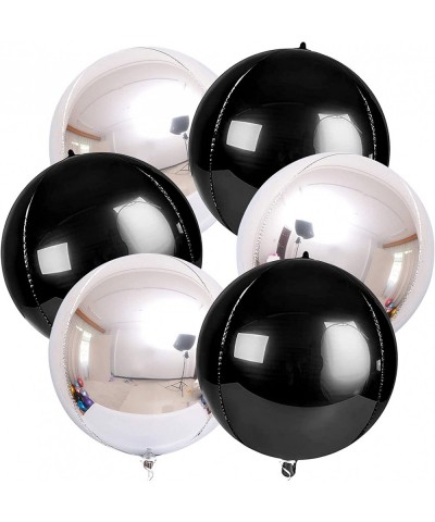 Black and Silver Party Decorations Set - Pack of 6 | Round 360 Degree 4D Silver and Black Balloons 22 Inch | Black and Silver...