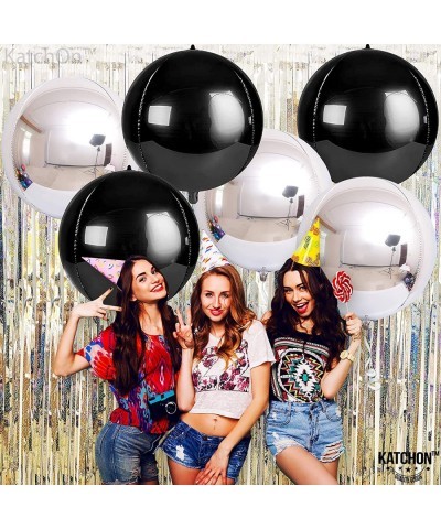 Black and Silver Party Decorations Set - Pack of 6 | Round 360 Degree 4D Silver and Black Balloons 22 Inch | Black and Silver...