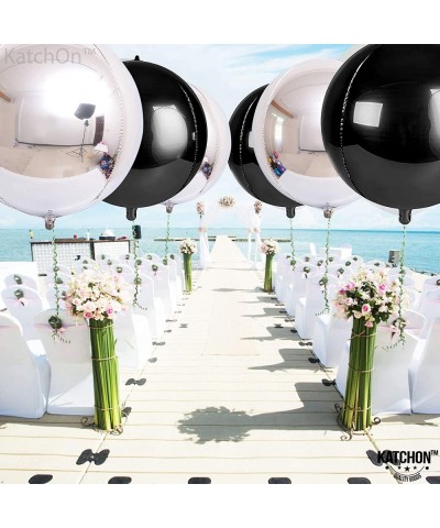 Black and Silver Party Decorations Set - Pack of 6 | Round 360 Degree 4D Silver and Black Balloons 22 Inch | Black and Silver...