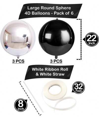 Black and Silver Party Decorations Set - Pack of 6 | Round 360 Degree 4D Silver and Black Balloons 22 Inch | Black and Silver...