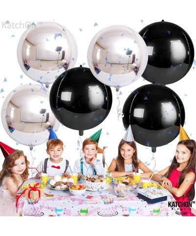 Black and Silver Party Decorations Set - Pack of 6 | Round 360 Degree 4D Silver and Black Balloons 22 Inch | Black and Silver...