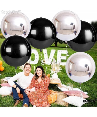 Black and Silver Party Decorations Set - Pack of 6 | Round 360 Degree 4D Silver and Black Balloons 22 Inch | Black and Silver...