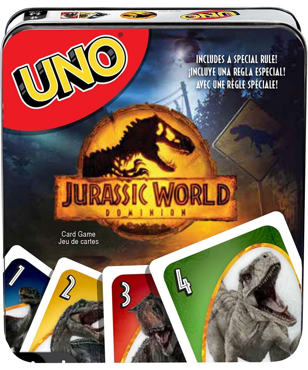 UNO Jurassic World Dominion Card Game with Movie-Themed Deck Special Rule and Storage Tin Gift and Collectible for Dinosaur F...