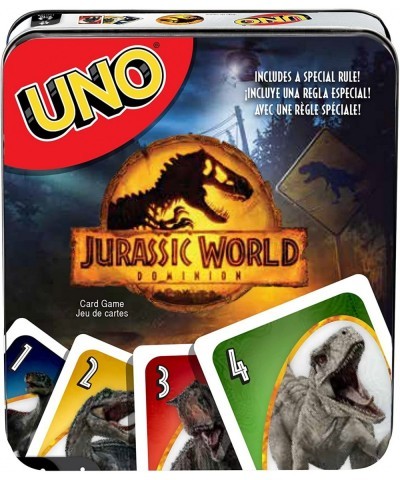 UNO Jurassic World Dominion Card Game with Movie-Themed Deck Special Rule and Storage Tin Gift and Collectible for Dinosaur F...