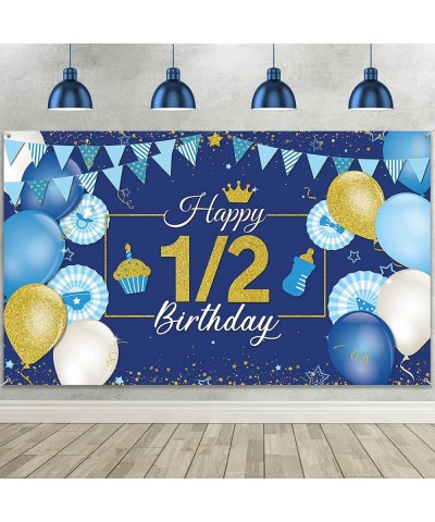 1/2 Birthday Decoration Backdrop Blue and Gold Half Birthday Banner 6 Months Happy Birthday Background Half Birthday Party Su...