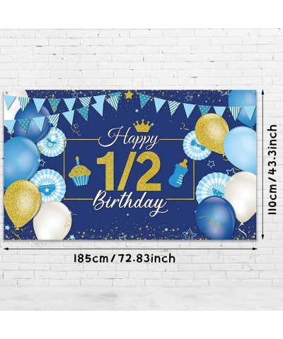 1/2 Birthday Decoration Backdrop Blue and Gold Half Birthday Banner 6 Months Happy Birthday Background Half Birthday Party Su...