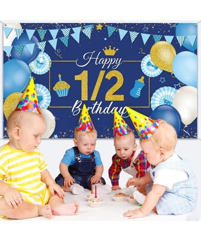 1/2 Birthday Decoration Backdrop Blue and Gold Half Birthday Banner 6 Months Happy Birthday Background Half Birthday Party Su...