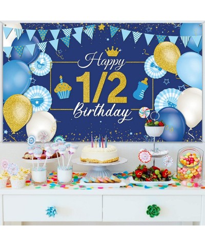 1/2 Birthday Decoration Backdrop Blue and Gold Half Birthday Banner 6 Months Happy Birthday Background Half Birthday Party Su...