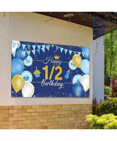 1/2 Birthday Decoration Backdrop Blue and Gold Half Birthday Banner 6 Months Happy Birthday Background Half Birthday Party Su...