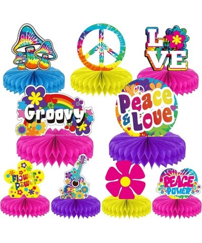 9 Pieces 60's Party Supplies Hippie Party Honeycomb Centerpieces for Tables Decorations 60s Hippie Theme Groovy Party Table T...