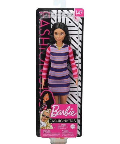 Fashionistas Doll 147 with Long Brunette Hair Wearing Striped Dress Orange Shoes & Necklace Toy for Kids 3 to 8 Years Old $44...