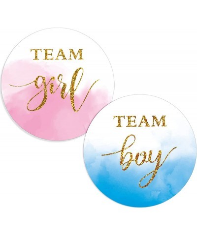 100 Pieces Gold Watercolor Gender Reveal Stickers 2 Inches Gold Glitter Team Girl Team Boy Labels Pink and Blue Stickers for ...