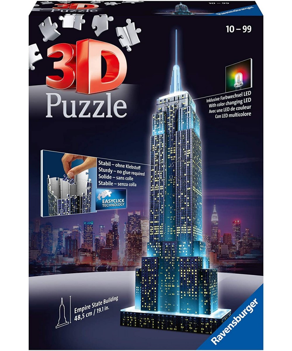 Empire State Building - Night Edition - 216 Piece 3D Jigsaw Puzzle for Kids and Adults - Easy Click Technology Means Pieces F...