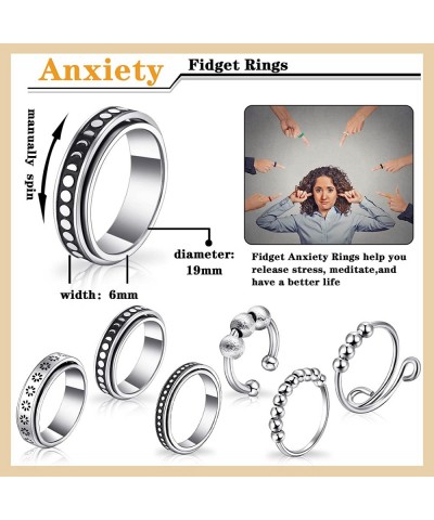 12 Pieces Fidget Anxiety Rings Including 6 Pieces Spiky Sensory Finger Rings Spinner Rings Anxiety Rings Zircon Ring with Bea...