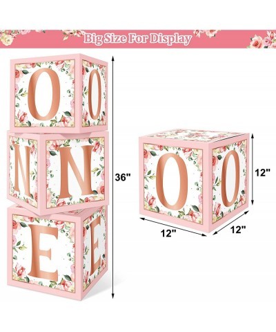 Rose Gold Floral One Balloons Boxes Decoration Baby First Birthday Backdrop Blocks Pink Flowers Photo Centerpieces One Year A...