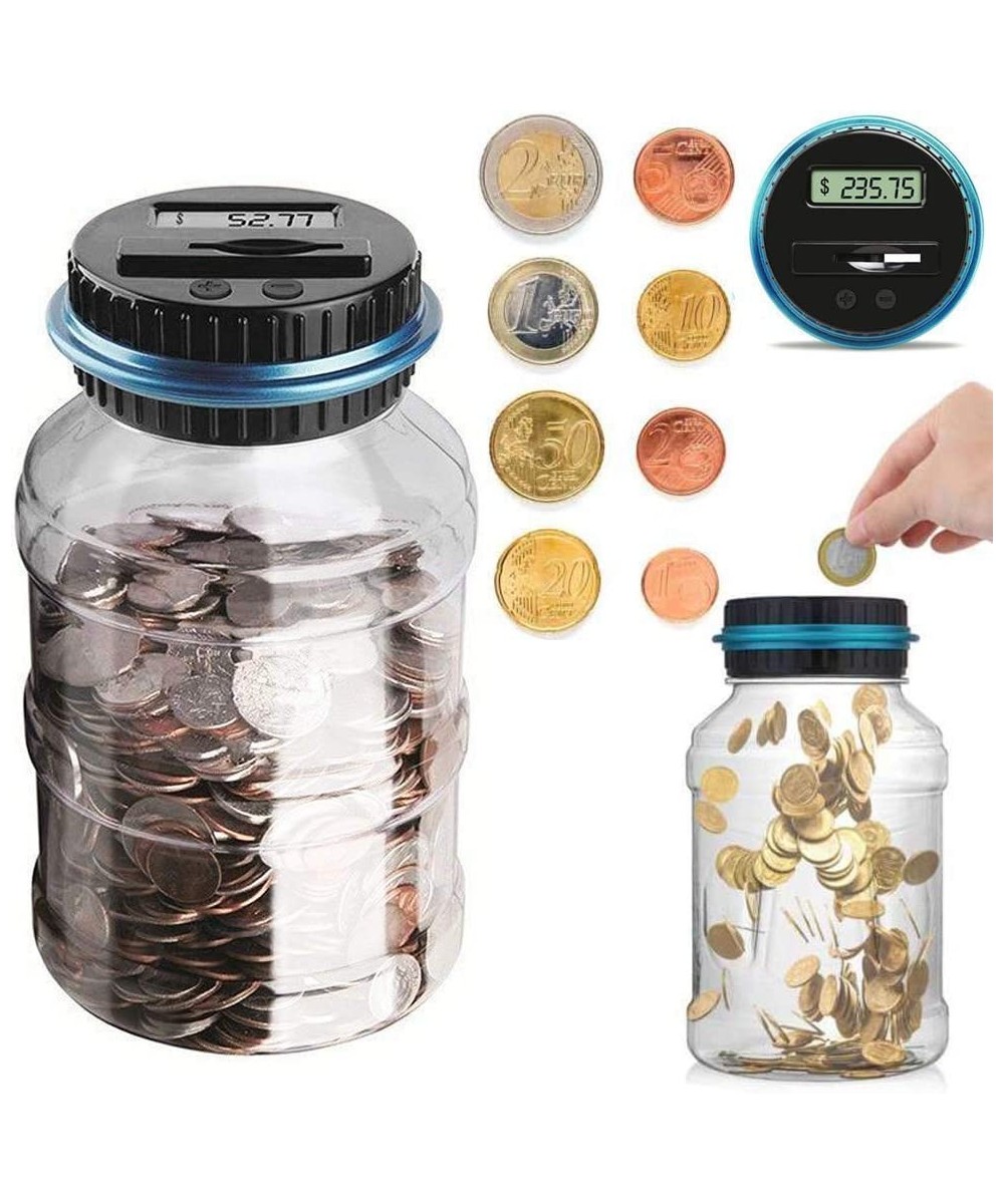 Digital Counting Piggy Bank Money Saving Jar 1.8L Large Capacity LCD Display Educational Coin Count Store Bank for Kids Adult...