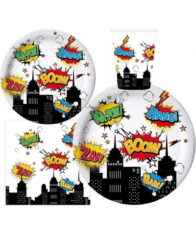 Serves 30 Complete Party Pack Superhero 9" Dinner Paper Plates 7" Dessert Paper Plates 9 oz Cups 3 Ply Napkins Super Hero Par...